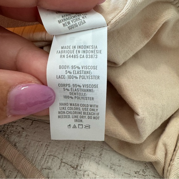 Aerie Ribbed Lace Racerback Tank Top NWT size Medium Beige Tan Cropped Cami - Picture 11 of 12